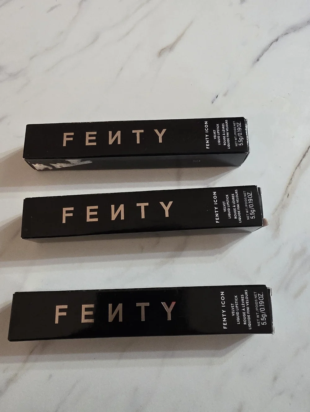 Fenty Beauty Velvet Liquid Lipstick in Black Box with Rose Gold Logo